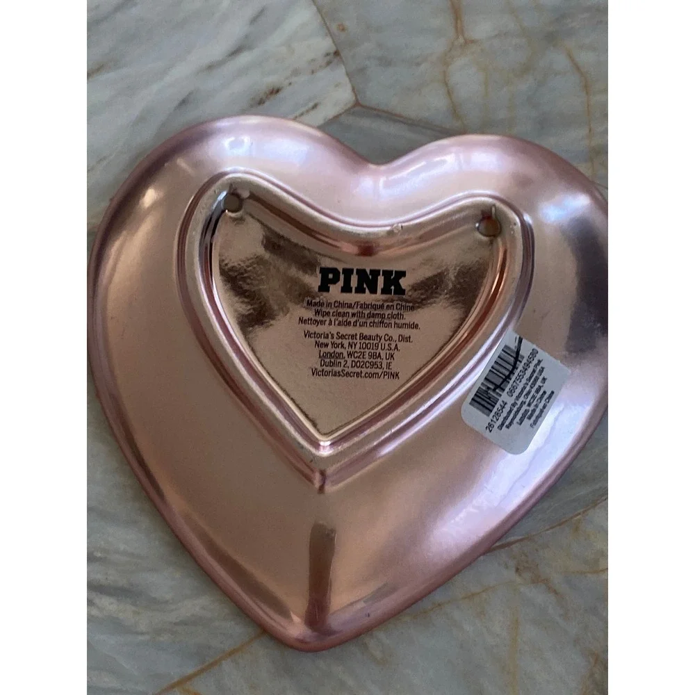 Victoria's Secret PINK Rose Gold Heart Trinket Dish Jewelry Tray Dog Logo 5